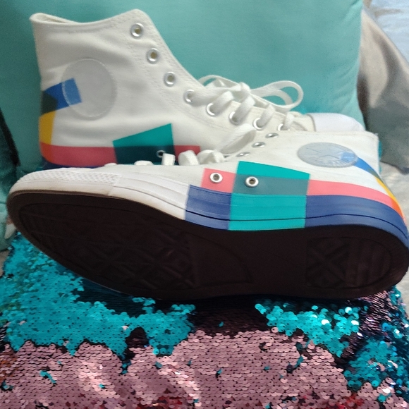 Converse White Multicolor Kids High-Tops - Picture 1 of 7